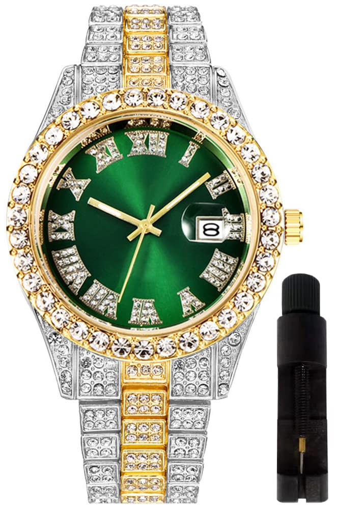 Hip Hop Watches for Men Iced-Out Bling Diamond Luxury Quartz Watches with Date
