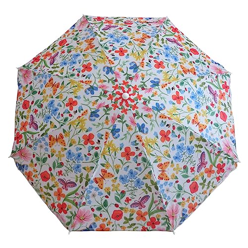 Bayside21 6.5ft Outdoor Beach Umbrella with Sand Anchor and UV50+ Sun Protection, Lightweight & Portable, Wild Meadow Print Design No Tilt