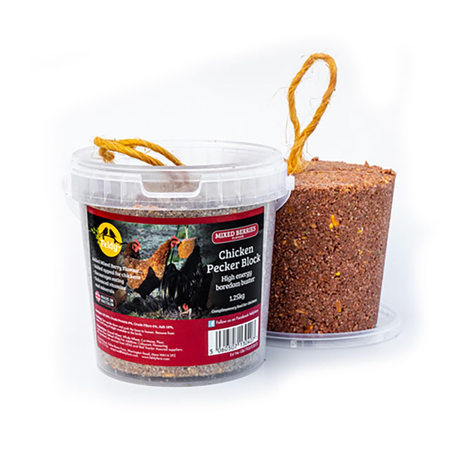 Chubby Pet Products Feldy Hanging Chicken Pecker Block - Berry Flavour 1.25kg