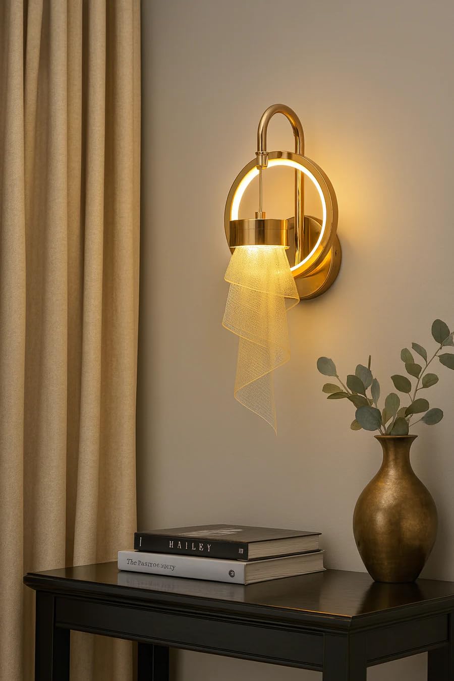 CORAL TREE Elegant Brass & Acrylic Wall Sconce Light | Modern Brass Wall Lamp with Transparent Acrylic Shade | Designer LED Wall Sconce for Living Room, Bedroom & Hallway