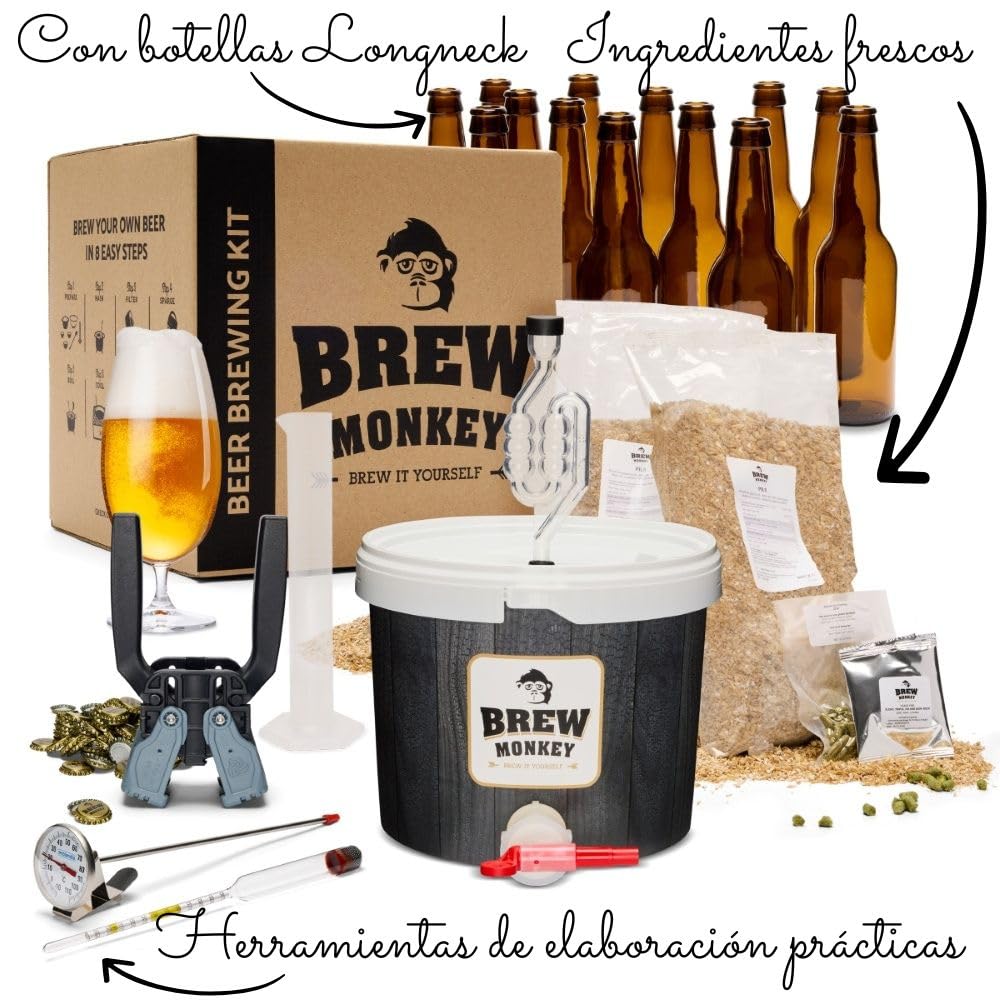 Brew Monkey® Kit de Elaboración de Cerveza Tripel | Kit Luxe 5 litros de cerveza | 6,4% vol. | Kit Para Hacer Cerveza | Regalos Originales para Hombre | Dia Del Padre Regalos