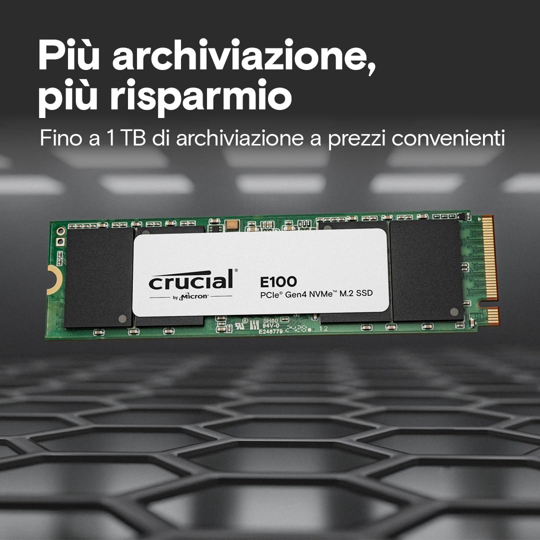 Crucial E100 1TB PCIe Gen4 NVMe M.2 SSD Interno, Fino a 5.000 MB/s, Compatibile con Notebook e PC Desktop - CT1000E100SSD8