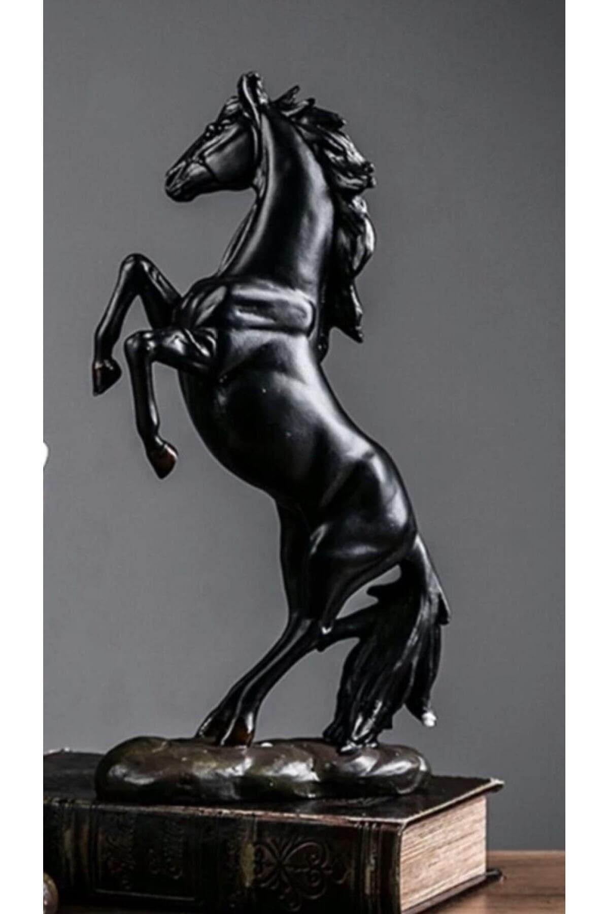 SODEF Statue Cheval Cabré Moderne Noir 18x35cm en Polyester Élégant Cadeau Décoratif - Noir
