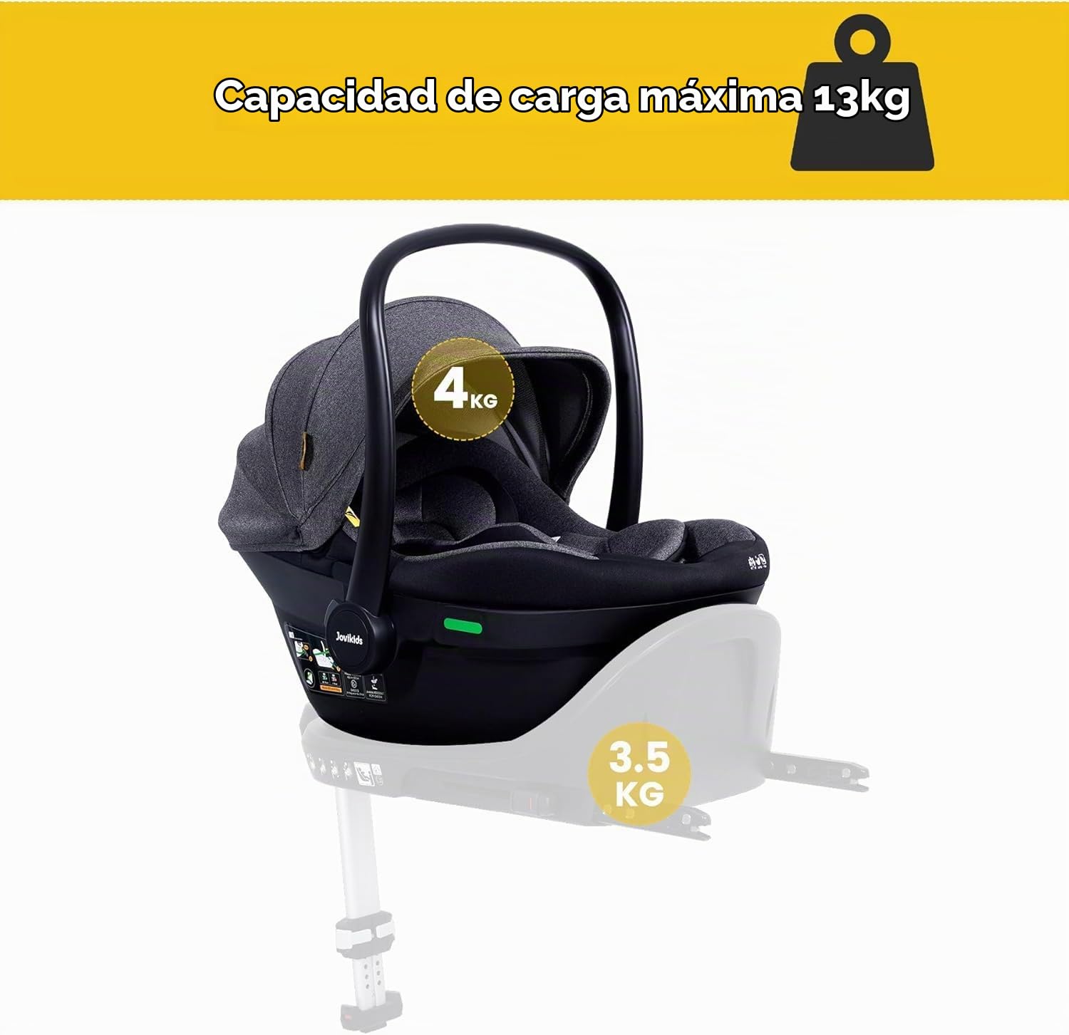 Jovikids Silla Coche Bebé ECE R129, Protección contra Impactos Laterales, Reposacabezas Ajustable, Silla de Coche Viajes para Recién Nacidos Grupo 0/0+, de 40 a 87 cm, 0-18 Meses (Negro)