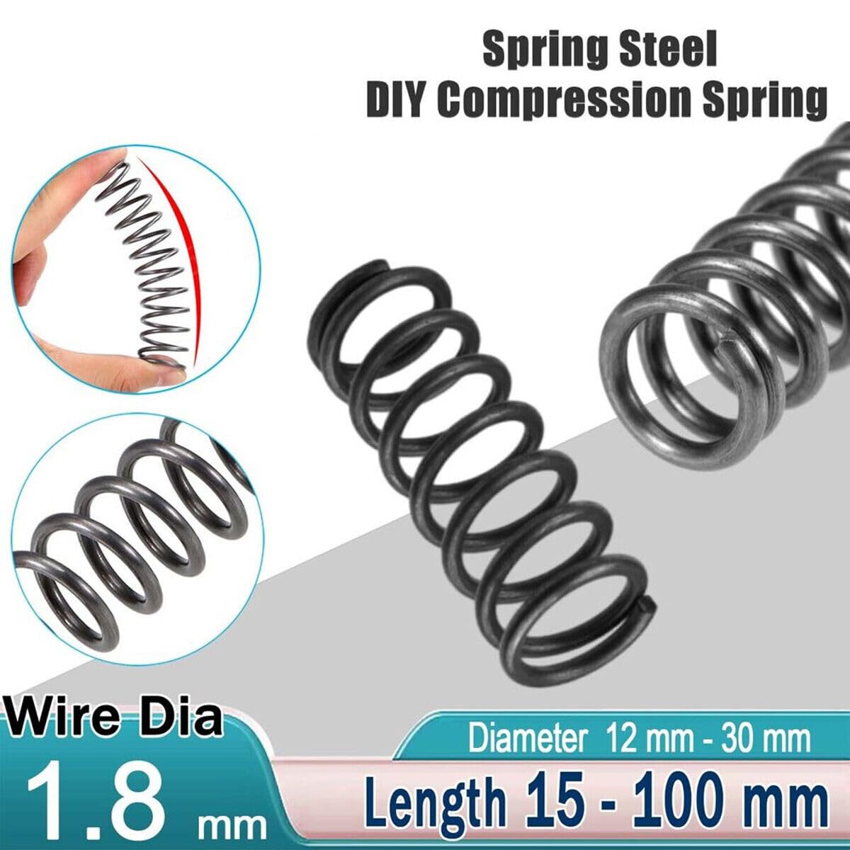10Pcs Spring Steel Compression Springs 1.8mm Wire Dia Various Diameters and Lengths (10,1.8 mm-17 mm-25 mm)