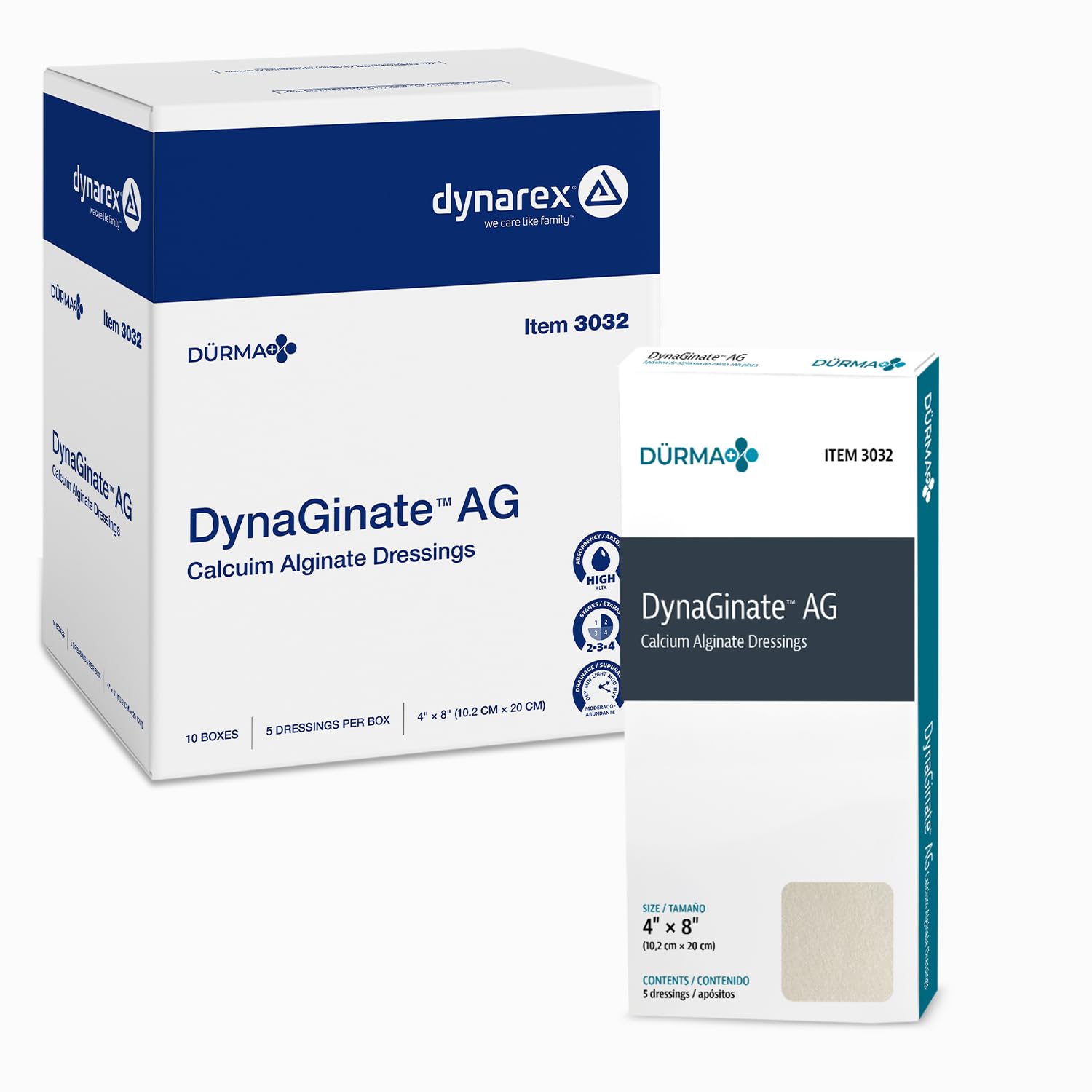 - Dynarex DynaGinate AG Silver Calcium Alginate Dressing, Dressing for Advanced Wound Care, 4” x 8”, 10 Boxes of 5 AG Silver Calcium Alginate Dressings (Pack of 50) [Packaging May Vary]