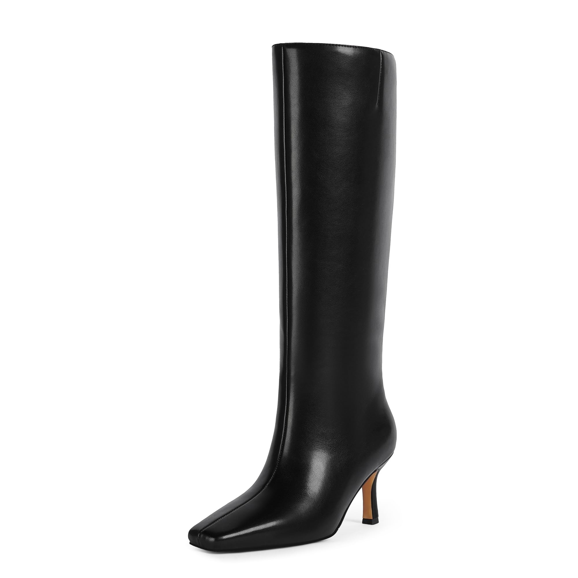 Knee High Boots for Women Stiletto Heel Square Toe Tall Boots with Side Zipper for Fall Dressy Fashion