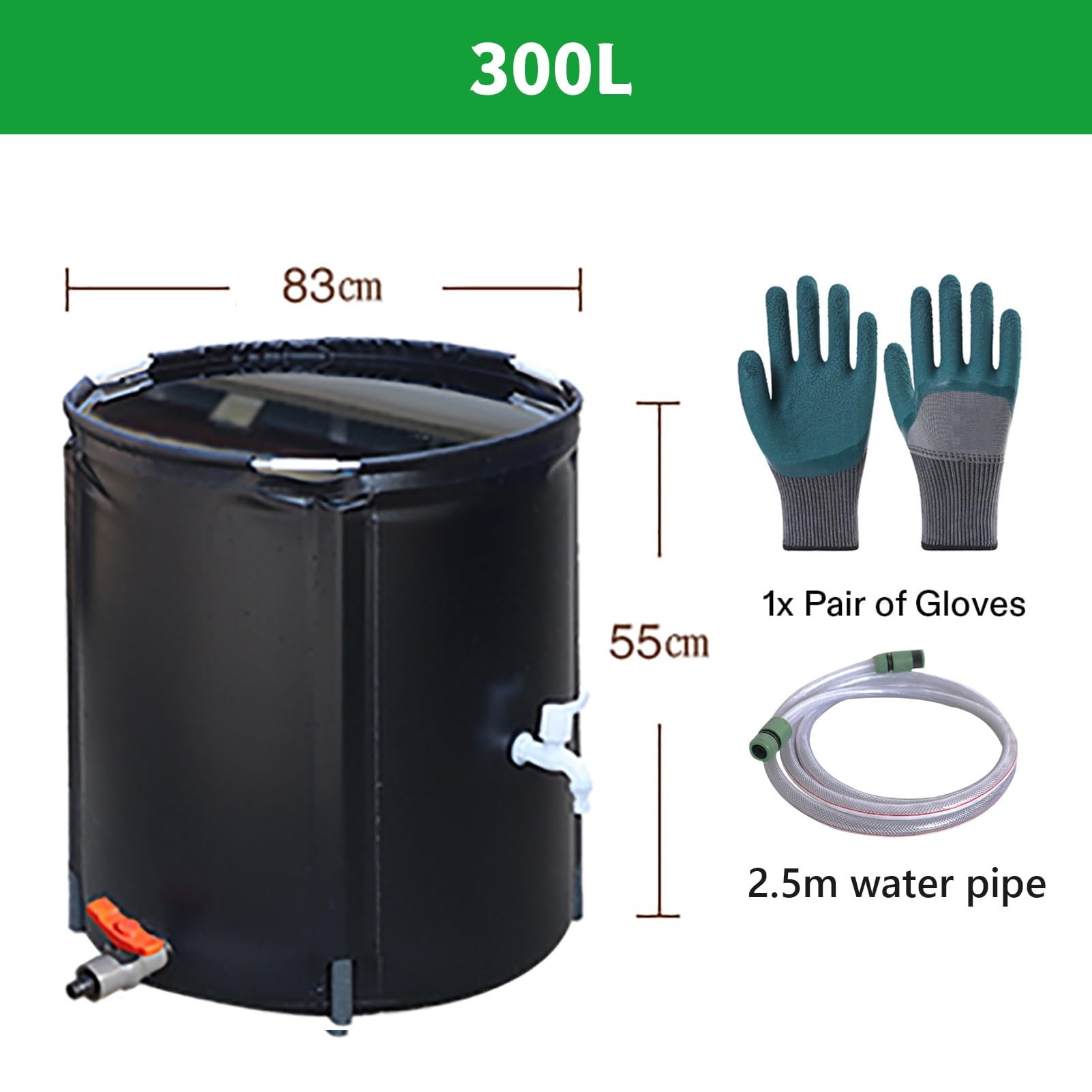 Barril de lluvia plegable Tanque de agua de gran capacidad Contenedor de almacenamiento Colector de agua de lluvia para jardín con tubería de agua de 2,5 m para almacenamiento de agua (Size :