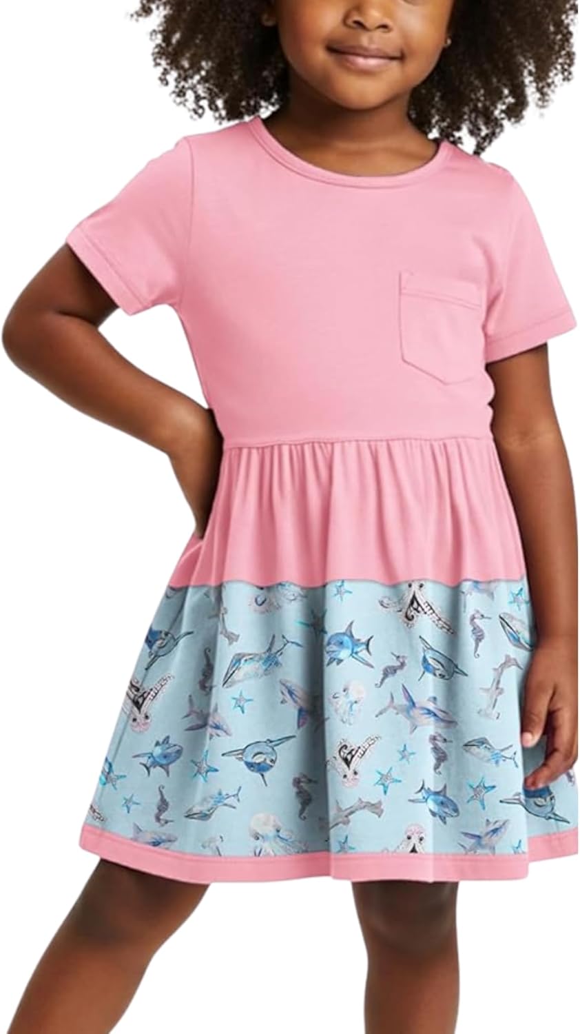 スパーキーシャーク トワールドレス 女の子用 &ndash; オリジナルアート オーシャンアニマルプリント &ndash; ソフトコットン100%