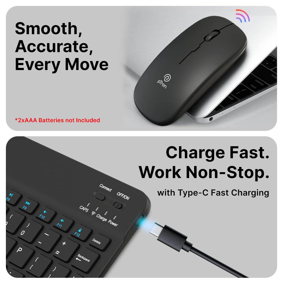 pTron Keyvo KW4 Mini Bluetooth Keyboard & Mouse Combo Set for iPad, Tablets, Smartphones, and Computers, 78 Keys, Ultra-Slim, w/ 1600 DPI Precision Optical Sensor (Black) — Amazon image 7