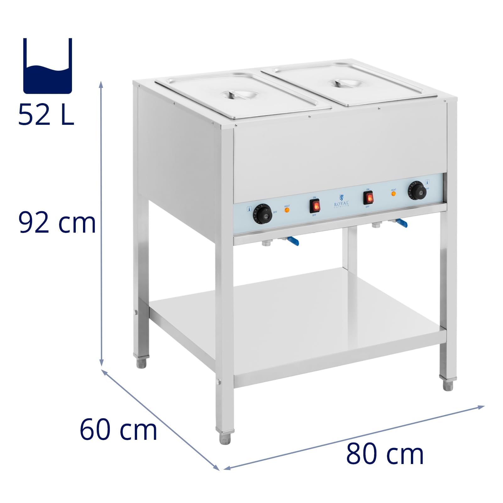 Royal Catering RCCD-1/1 2X200 Bain Marie 1265 W 2 x GN 1/1 Edelstahl Wasserbad Speisenwärmer Wärmebehalter