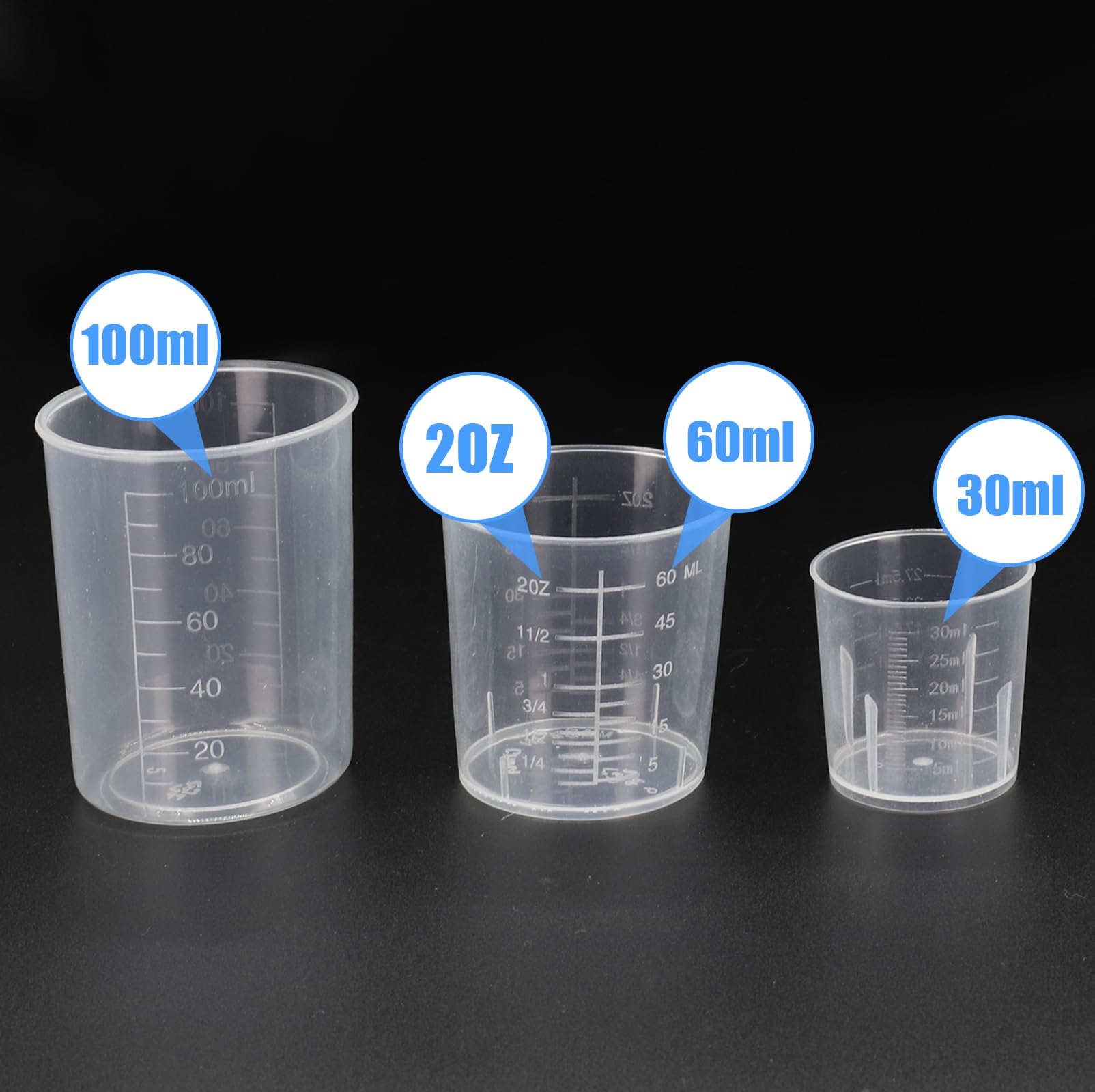 DTDNZKN 3 Pack Measuring Cup Set, Includes 1 Oz (30 Ml), 2 Oz (60 Ml) and 3.4 Oz (100 Ml) Plastic Liquid Measuring Cups- Baking, Cooking, Mixing & Measuring Cups