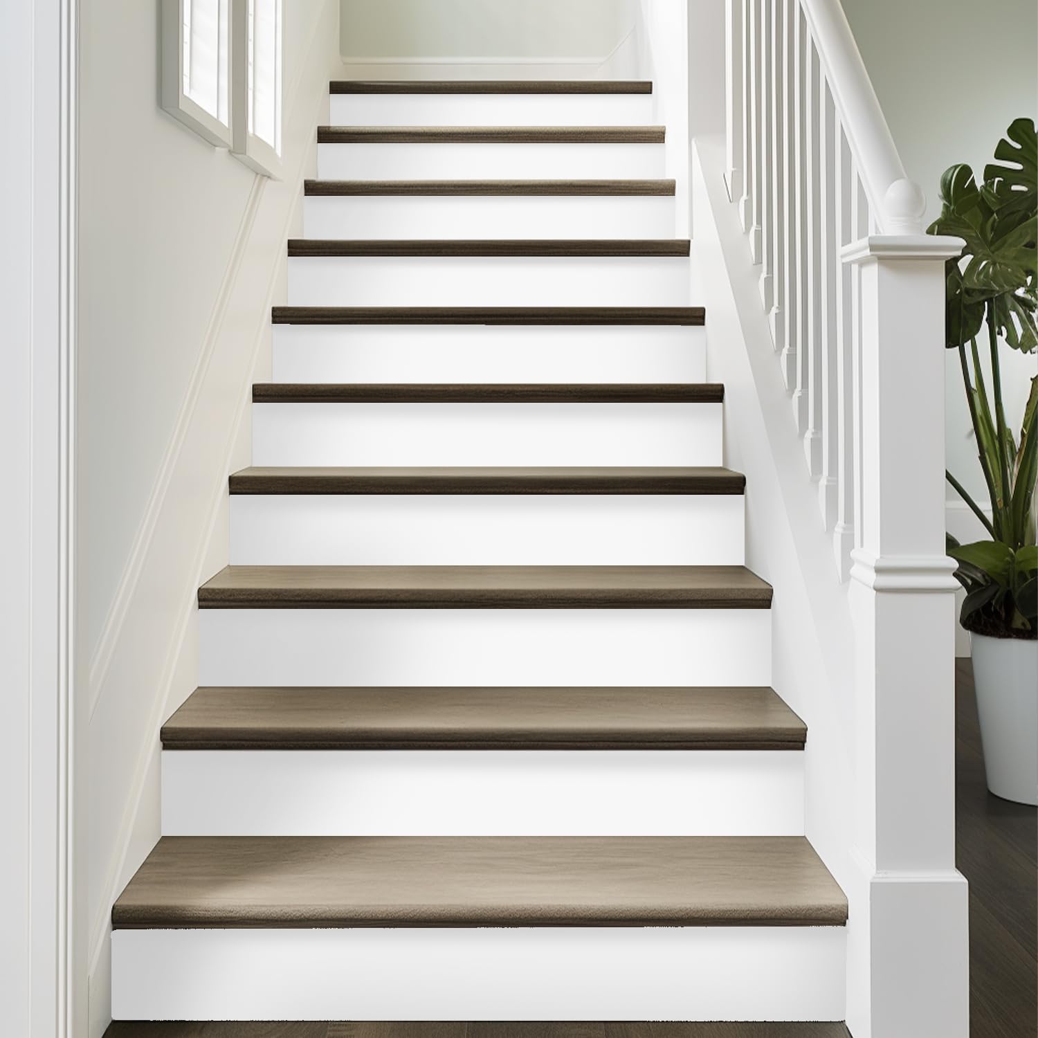 Funlife Contremarche escalier Autocollant Stickers blanc, 100cmX18cm-14Pcs | Carrelage imperméable Motif Auto-Adheisve, contre marche pour escalier Amovible Peler et coller Décoration intérieure DIY