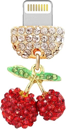 ELISE & FONDA CP451 Puerto de carga USB Crystal Anti Dust Plug Little Cherry Phone Charm para iPhone 131211XS MAXXRX8 Plus76S8SE iPad iPod (rojo)