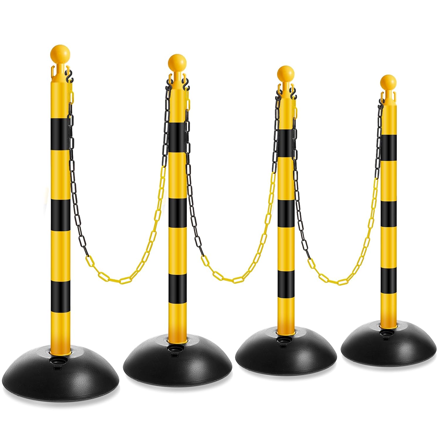 Amylove Plastic Stanchion Post Set, Traffic Warning Line Stanchion Crowd Control Safety Barriers Driveway Barrier with 5 Chains and 10 S Hooks for Outdoor Indoor Parking(Yellow Black,4 Pcs)