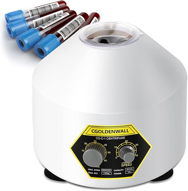 CGOLDENWALL Lab Centrifuge 6*20ml with Transparent Lid, 4000rpm Speed, 60min Timer, 1790xg RCF for Separation of Samples& Qualitative Analysis 5/7/10ml Vacutainer & 10/15ml Centrifuge Tubes Available