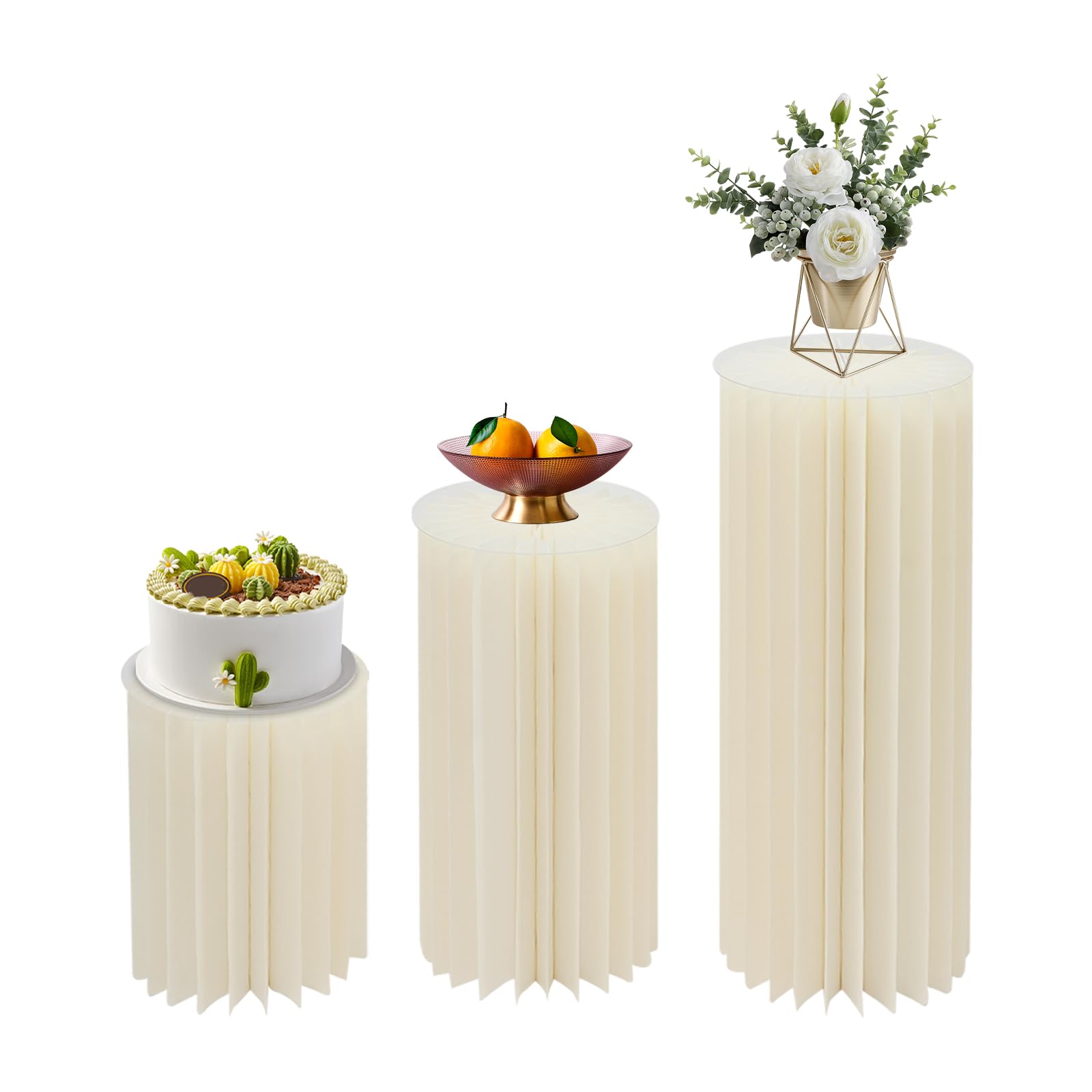 Juego de 3 portaflores de cartón blanco, soportes para ramos de boda, 60/80/100 cm, pilares de decoración de nido de abeja, expositores para fiestas de cumpleaños, ceremonias, aparador