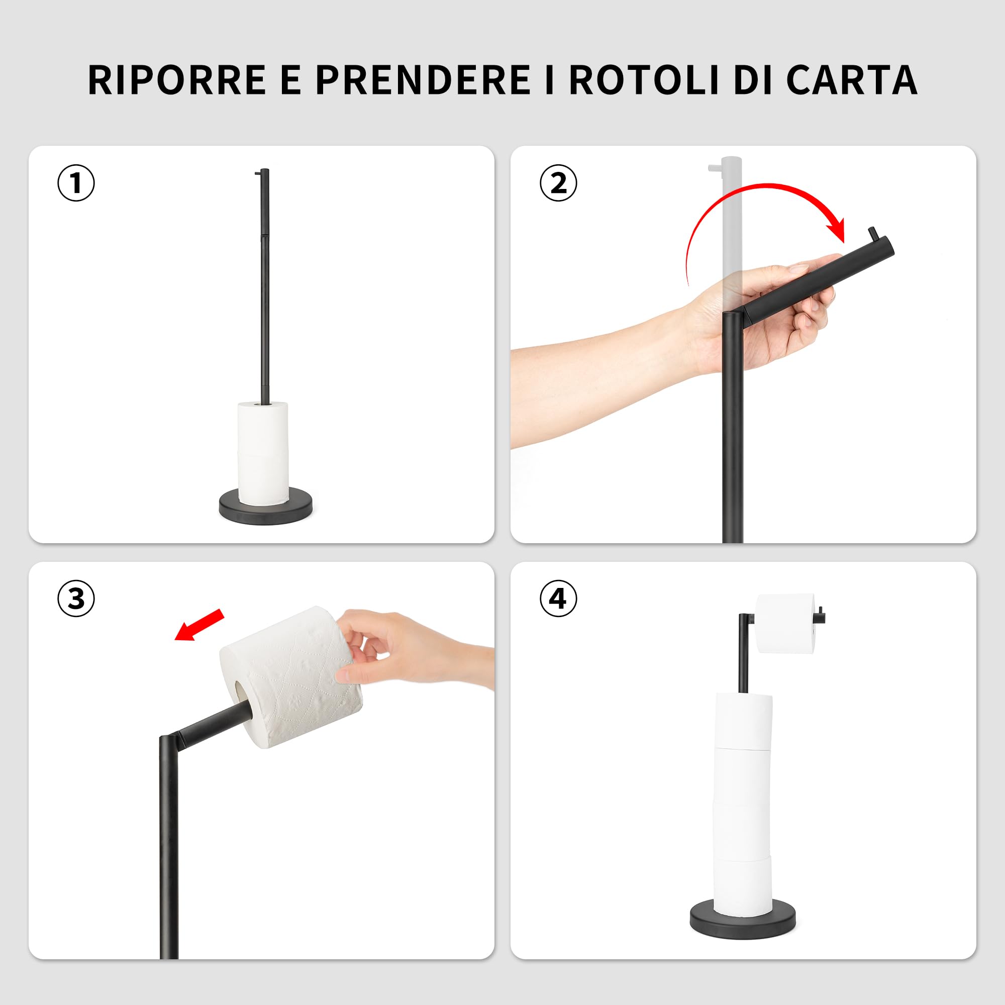 RFOUO Supporto per carta igienica autoportante, con base pesante per 4 + 1 rotoli, supporto per carta igienica nero opaco, porta carta igienica, supporto per carta igienica, supporto per carta