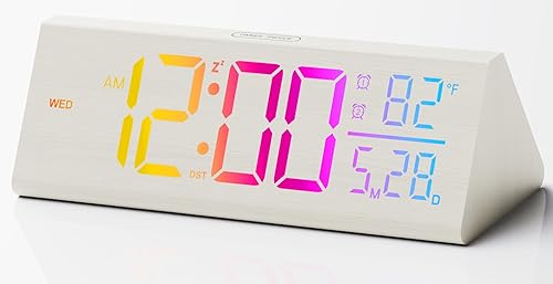 Miniatura 9 de Reloj despertador digital de madera maciza para dormitorio, pantalla grande de 8.8 pulgadas para sala de estar, ver la hora al instante. Pantalla