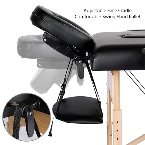 Miniatura 5 de Topeakmart Mesa de masaje portátil, cama de masaje, cama de spa, mesa de terapia, mesa de tratamiento plegable, altura ajustable, cama de salón de