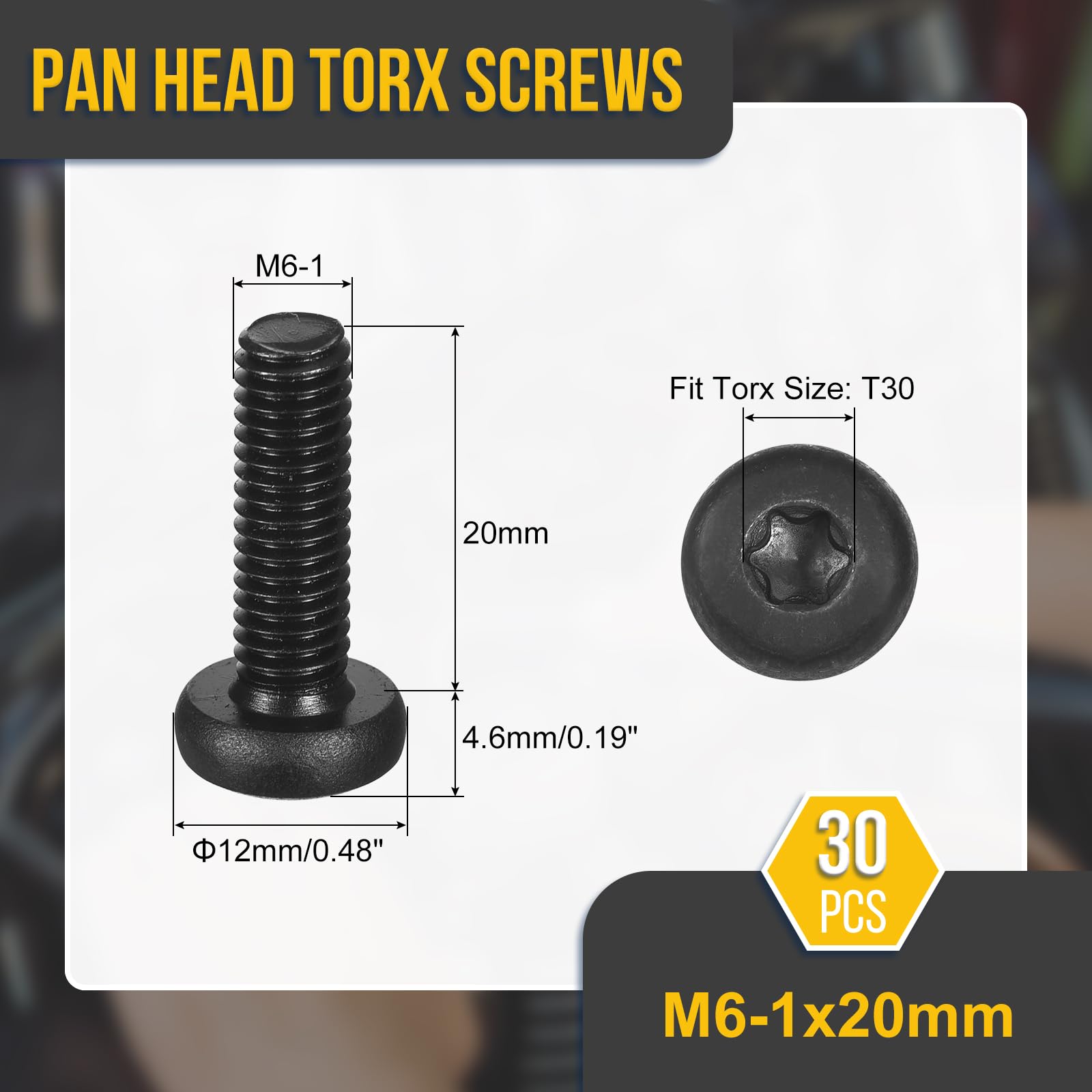 DTGN M6x20mm Pan Head Torx Security Screw, 30Pack, Good for Machinery - Image 2