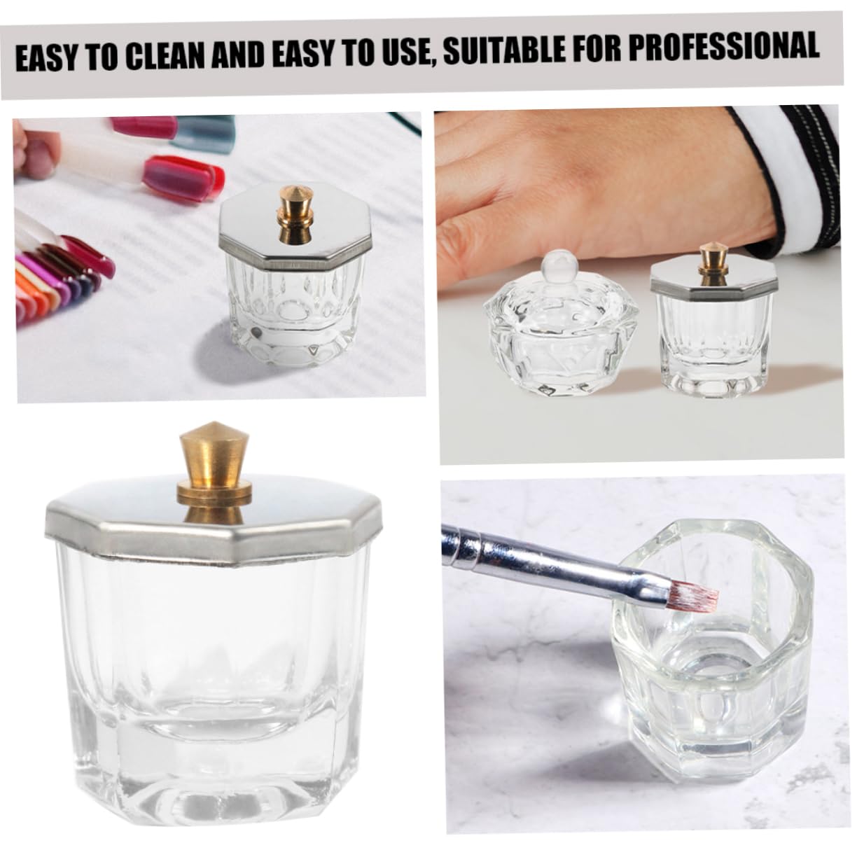 WOONEKY Glass Nail Dappen Dish Cup Set Nail Liquid Holder Lid for Acrylic Manicure