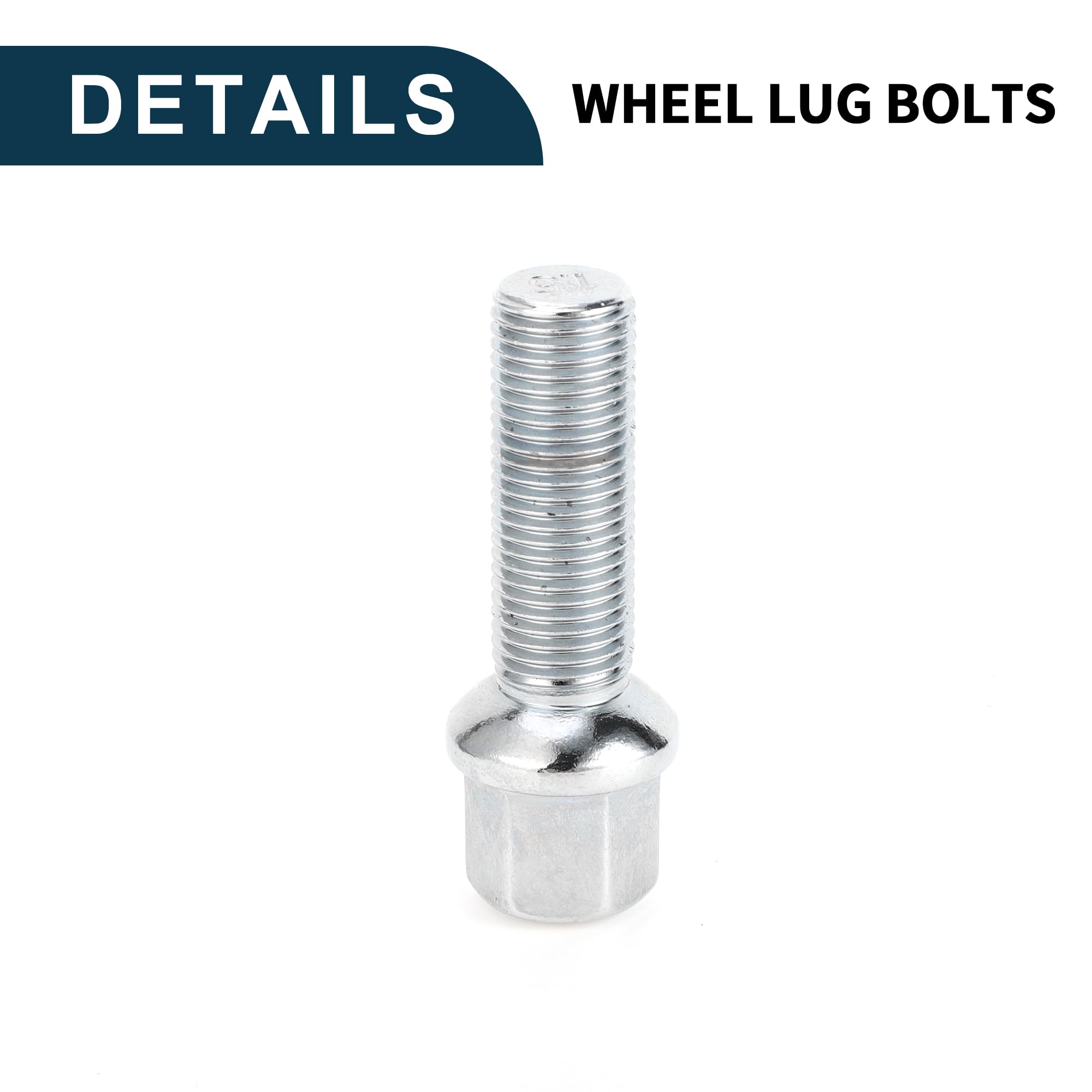 Bullone per Dado Ruota a Sfera M14x1.5mm per Volkswagen 19mm Esagono 40mm Lunghezza Asta Robusto | Bulloni Estesi Tono Argento 10 Pz