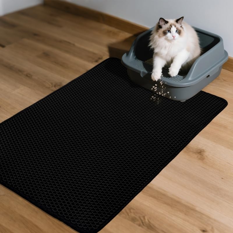 Cat Litter Box Mat- (47" x 27"), Extra Large,Double Layer Honeycomb Pad Rug, Waterproof Cat Litter Trapping Mat, Non-Slip, Easy Clean,Durable,Black - image 4