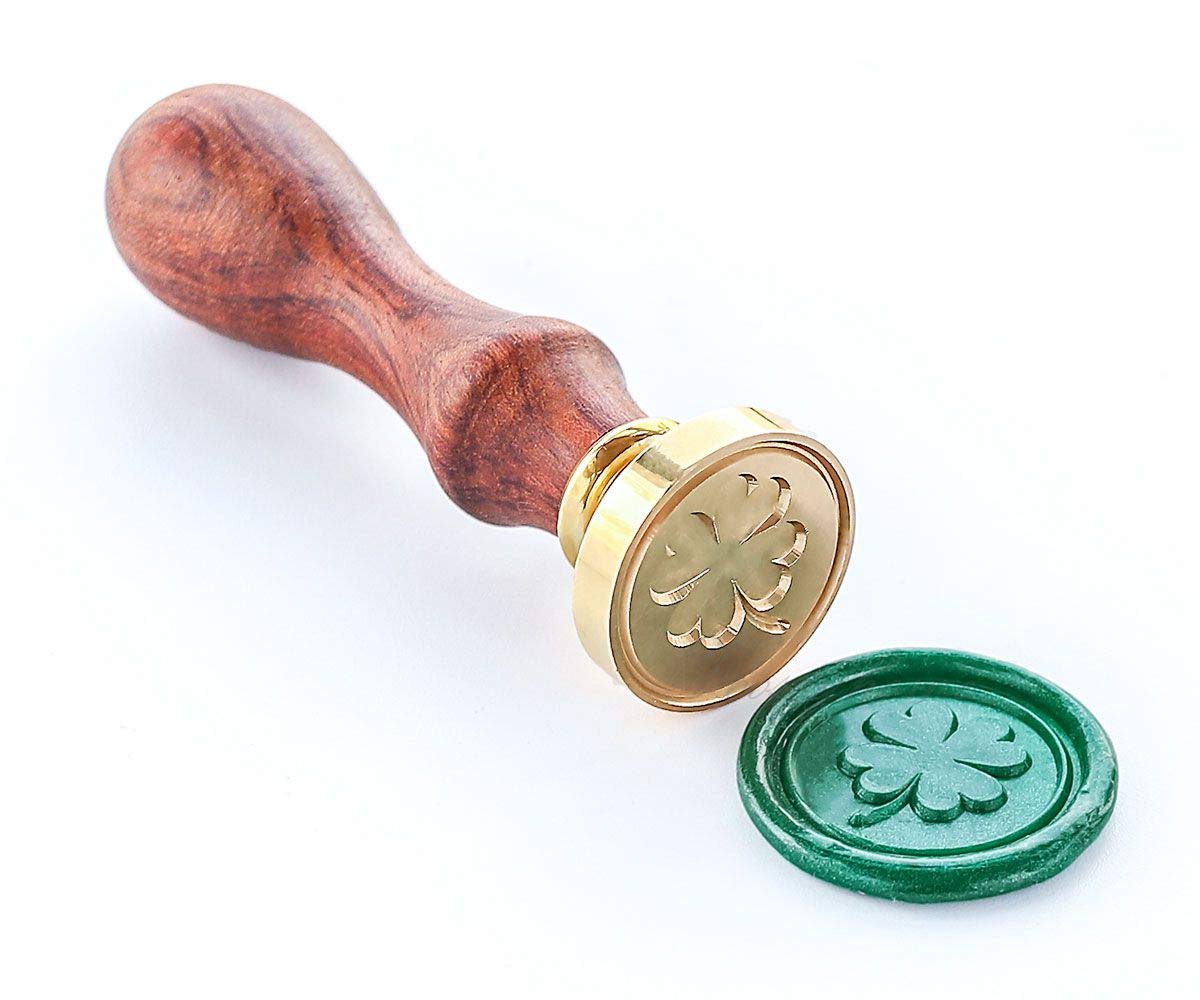 VOOSEYHOME the Lucky Four Leaf Clover Wax Seal Stamp with Rosewood Handle, Decorating on Invitations Envelope Sealers Letters Cards Posters Gift Packings for Birthday Themed Parties Weddings Signature
