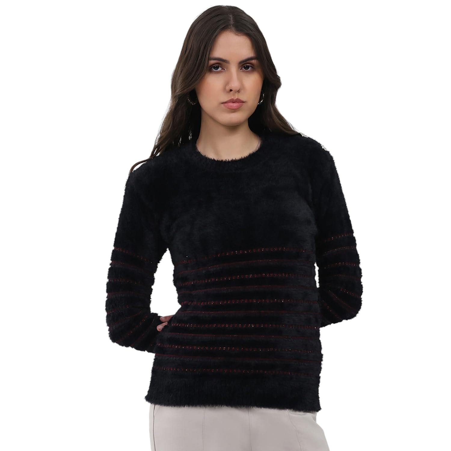 Women’s Regular Fit Jacquard Round Neck Full Sleeve Top | Soft Jacquard Knit | Cozy Warm Texture | Stylish Trendy Winter Wear Top for Women (Pack of 1)