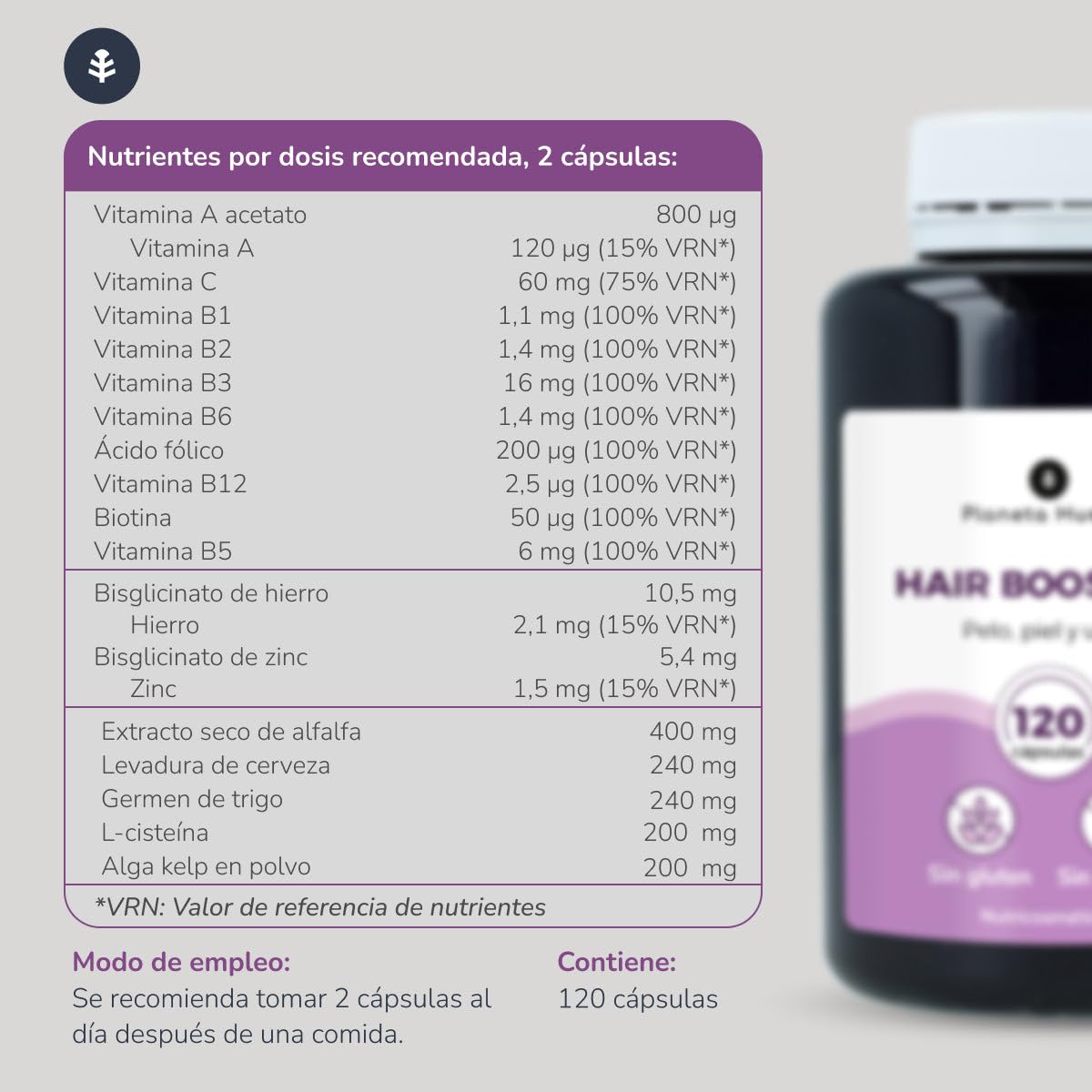 PLANETA HUERTO | Pack 2x Hair Booster Pelo, Piel y Uñas 120 Cápsulas - Vitaminas y Minerales para Fortalecer Cabello, Piel y Uñas | Reducción de la Caída