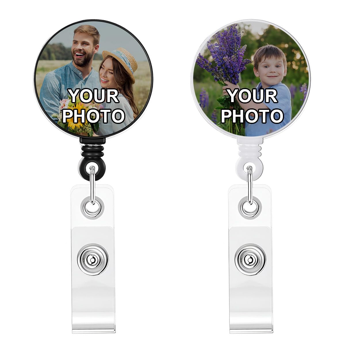 Custom Badge Reel Personalized Retractable ID Badge Reel Customized Photo Logo Text Black Badge Holder with Belt/Swivel Alligator Clip for Doctor,