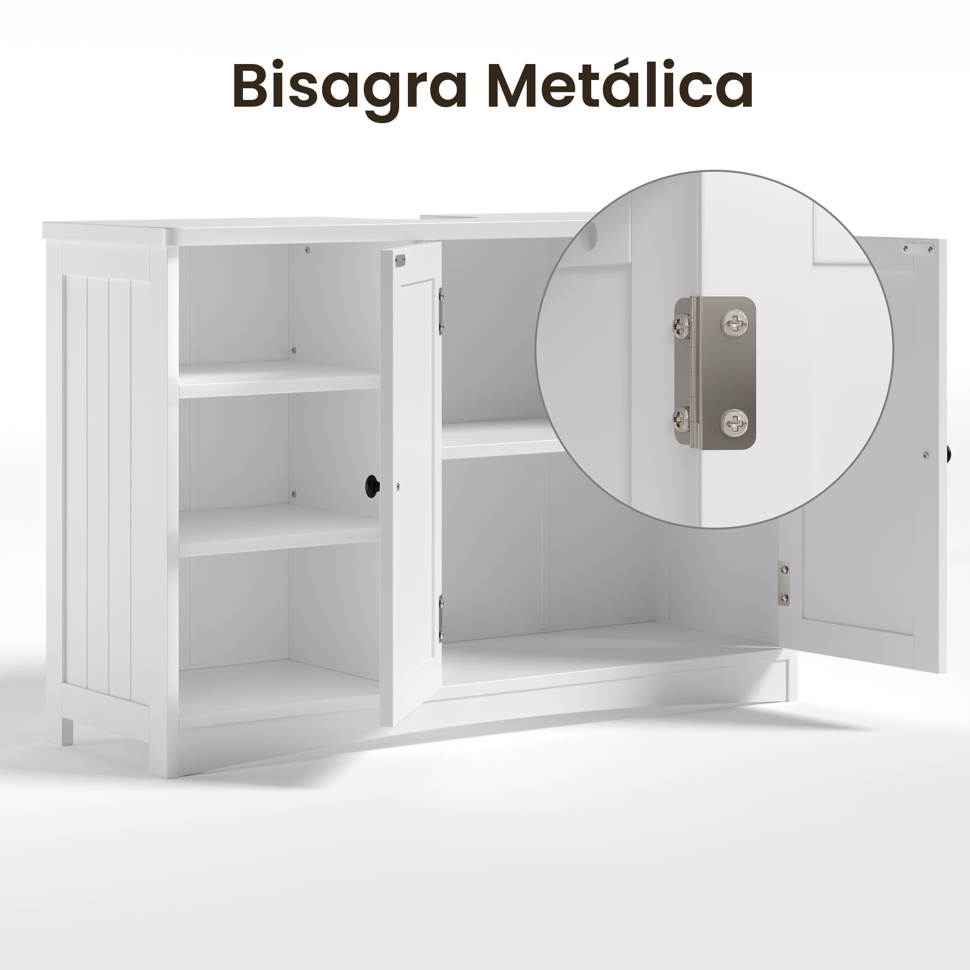 Bealife Armario para Debajo del Lavabo, Mueble de Baño con 2 Puertas y 3 Compartimentos, Estante Ajustable, para Lavabos con Pedestal, Baño, 30 x 90 x 60 cm, Blanco