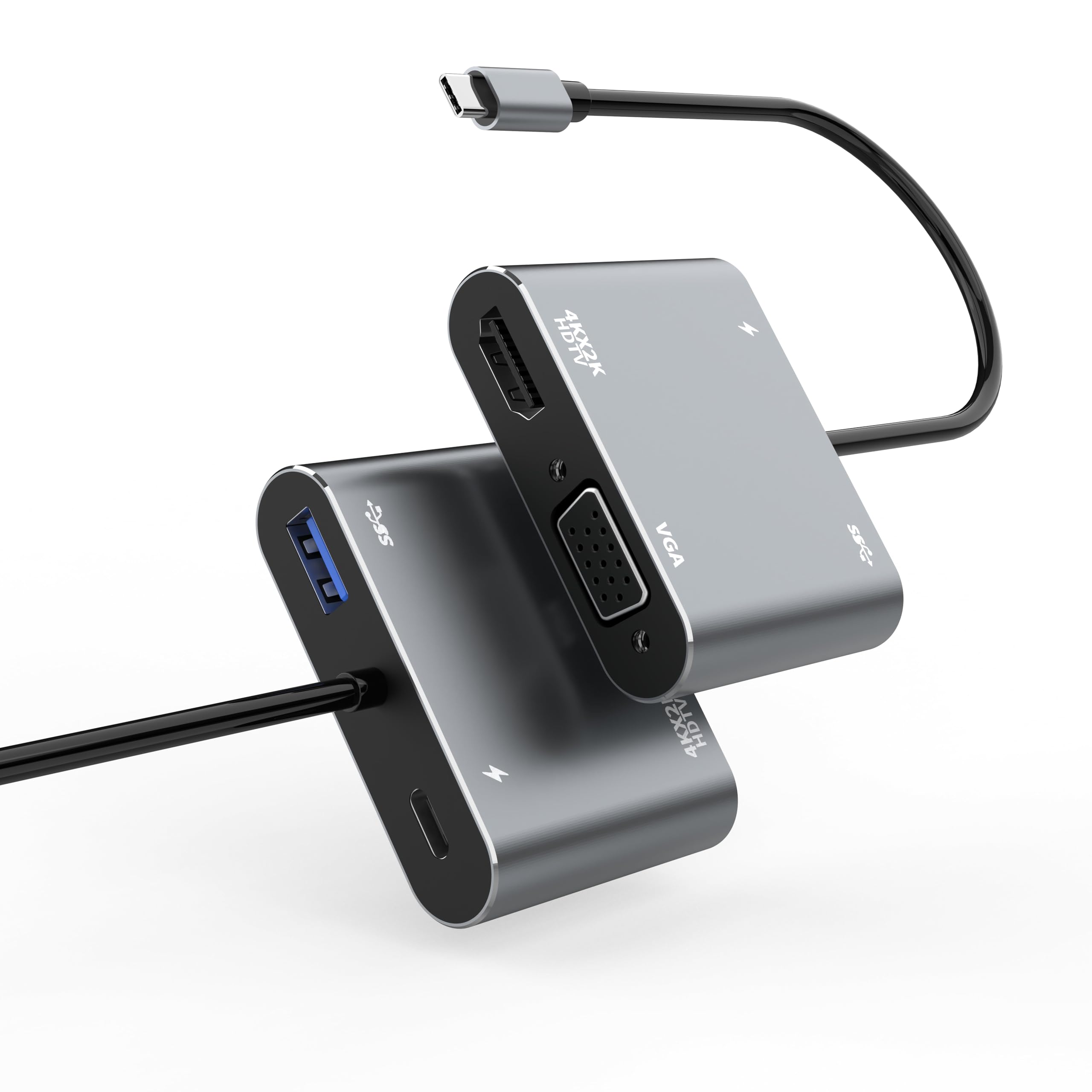 Stacja dokująca USB-C 4 w 1 z HDMI 4K - VGA 1080p, USB 3.0 (5 Gbps) i USB-C PD 100 W, kompaktowy koncentrator z aluminiową obudową, kompatybilna z MacBook, Dell XPS, HP Spectre i iPad Pro