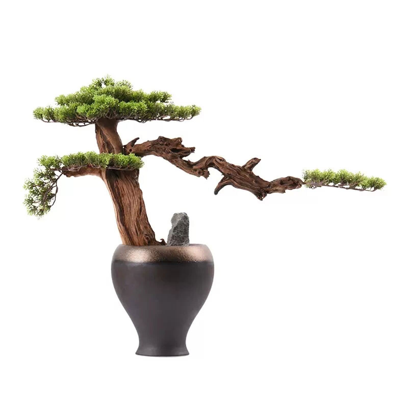 MYUYEE Tree Fake Plant Artificial Bonsai Tree New Chinese-Style Green Simulation Welcome Pine Bonsai Tree Home Living Room Decor Simulation Potted Fake Tree Ceramic Vase Potted Tree