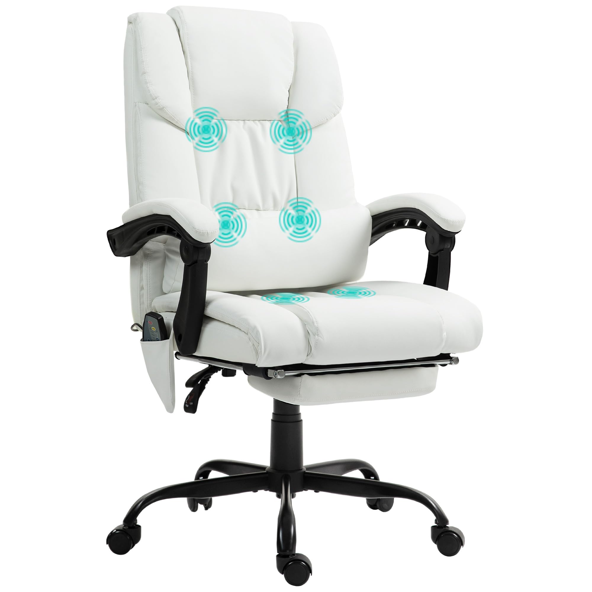 Vinsetto Silla de Oficina con Masaje Vibratorio de 6 Puntos Silla de Escritorio Giratoria con Respaldo Alto Reclinable Altura Ajustable Reposapiés y Mando a Distancia Blanco