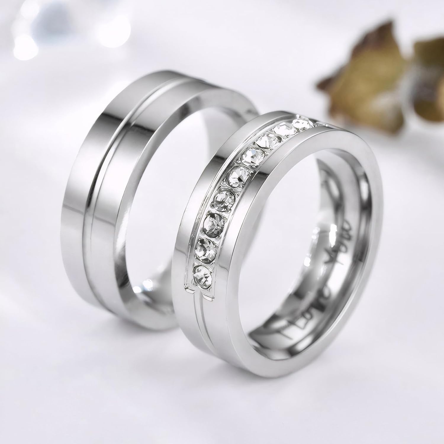 His & Hers Couple Ring Promise Ring Stainless Steel Couple Wedding Engagement Bands Cubic Zirconia CZ Band for Women Men Lovers Matching Princess Cut Bridal Jewelry Gifts Comfort Fit Size 5-14