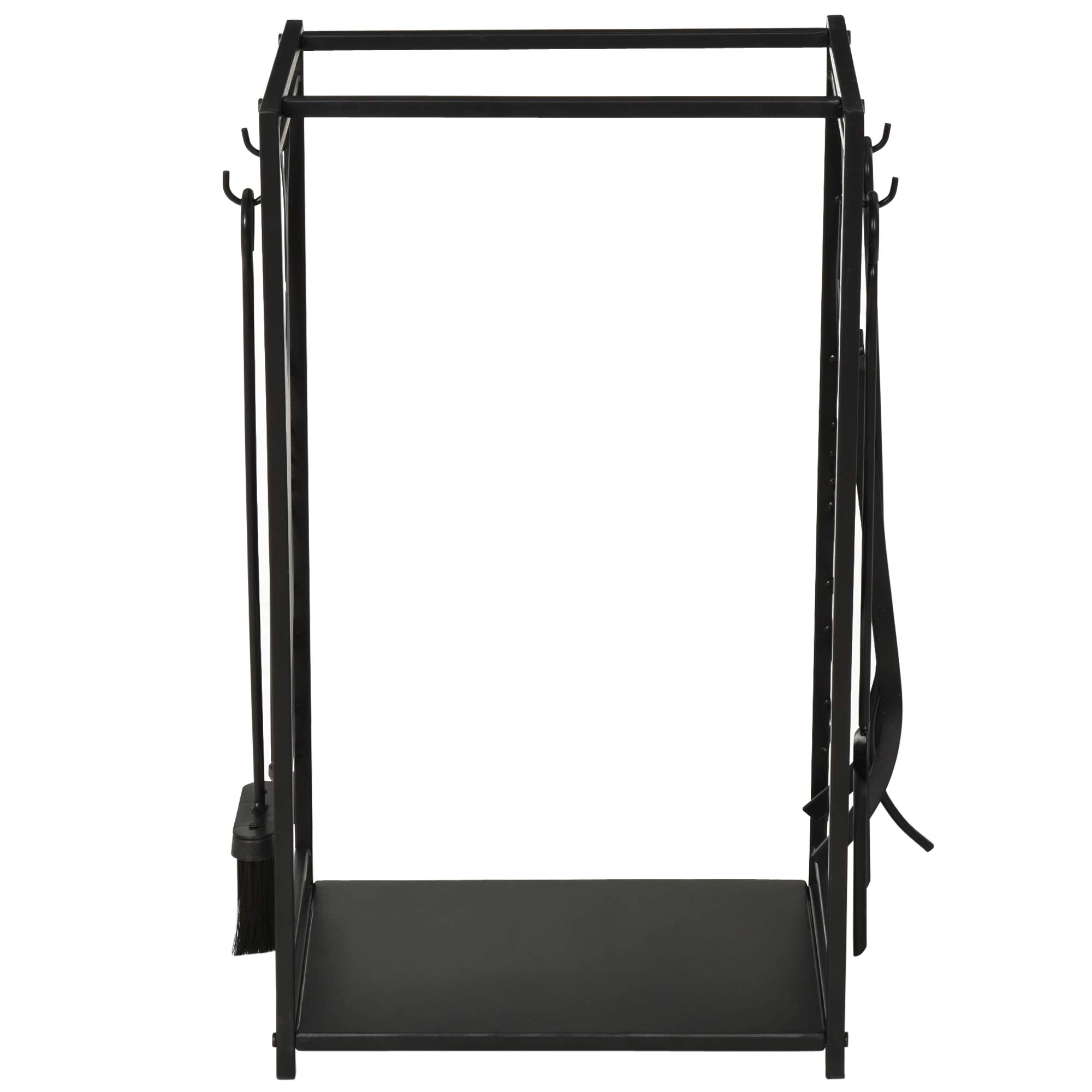 HOMCOM Potalegna per Camino in Acciaio e Antiruggine, Porta Legna per Interni ed Esterni con Design Elegante e 4 Attrezzi, 46x30x70 cm, Nero
