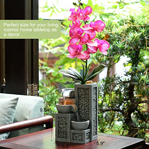 Kalona Décor Relaxation Indoor Waterfall Exquisite 3-Bowl Fountains Soothing Sound Tabletop Fountains Home/Office Decor with a Small Plastic Pot to Grow The Plant by Yourself(Automatic Watering) - Thumbnail 3