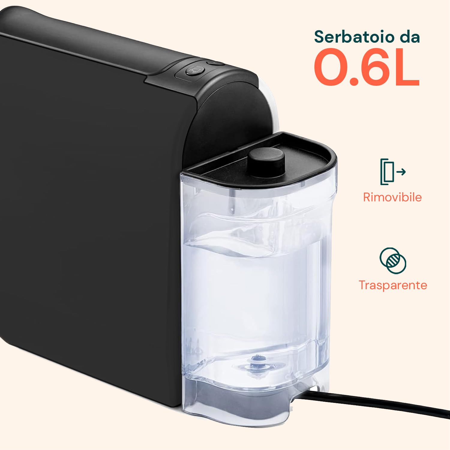 Avilia - Macchina Caffè da 1400W con Pressione 20 Bar Compatibile Capsule Standard, Serbatoio da 0,5L, Erogazione Programmabile e Spegnimento Automatico per Caffè Espresso Cremoso e Veloce Nera