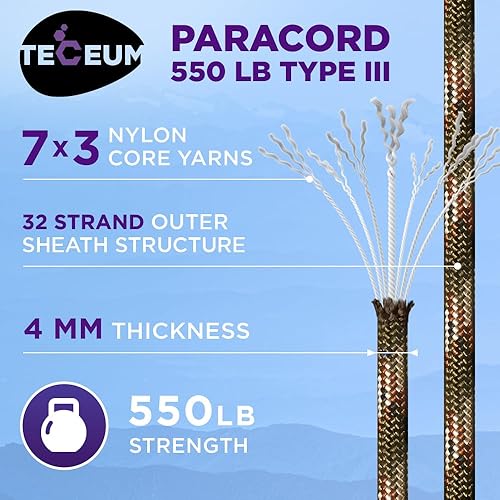 Vista 16 de TECEUM - Cuerda resistente 1000 de 1000 / 200 / 100 / 50 pies, más de 40 colores, cuerda para supervivencia y campamento, cuerda de nailon Patriot