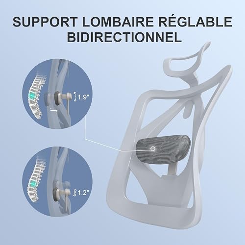 SIHOO Chaise de Bureau, Siege de Bureau Ergonomique, Fauteuil à Dossier Haut Respirant avec accoudoir de Chaise réglable 3D en Maille respectueuse de la Peau et Support Lombaire - 8