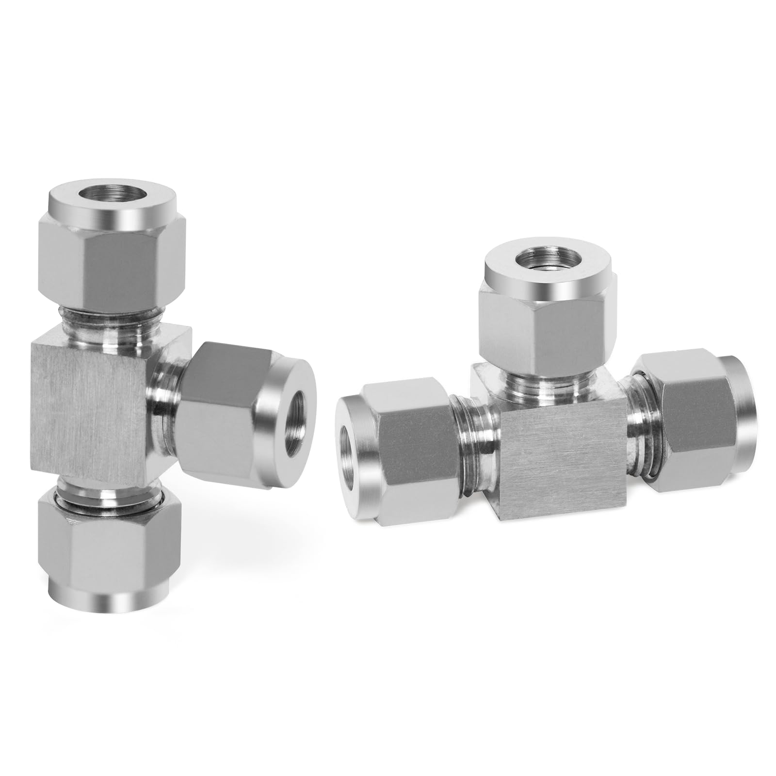 ChillWaves 304 Stainless Steel Tee Compression Tube Fitting, 1/4" OD x 1/4" OD x 1/4" OD Compression Union Connector(2-PACK)