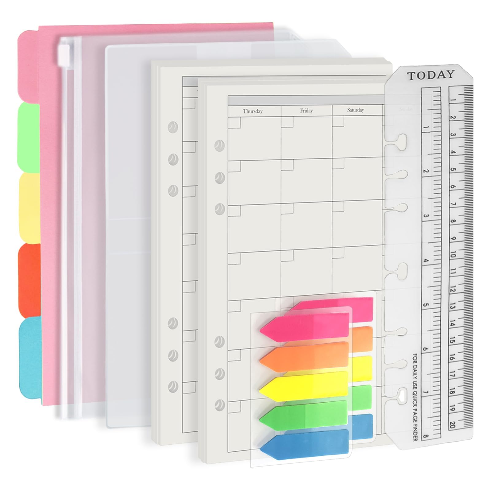 Harphia A5 6 Holes Binder Refill Value Set, 90 Sheets Loose Leaf Paper with Stickers and dividers