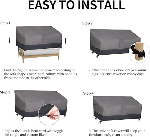 Miniatura 37 de Easy-Going Funda impermeable para sofá de exterior, funda resistente para sofá de patio de 3 plazas, resistente al viento, funda para muebles