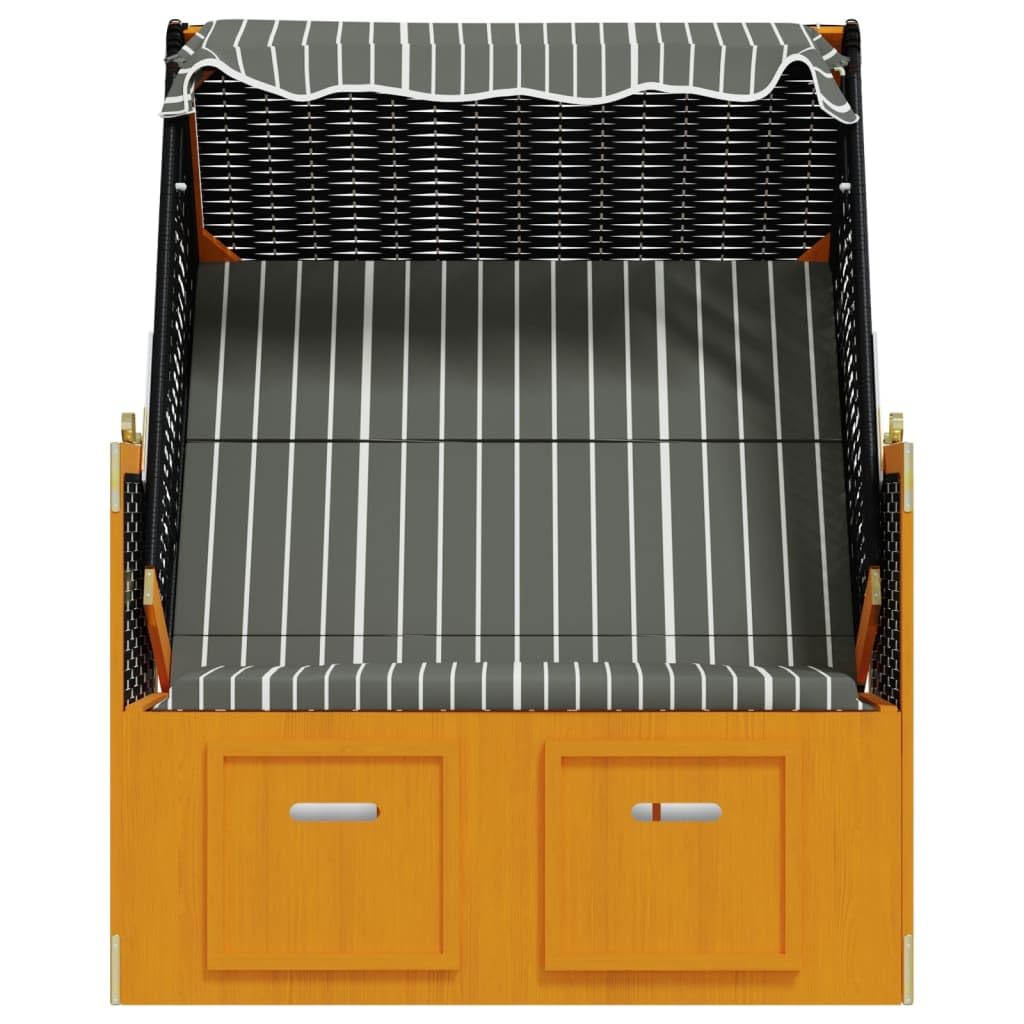Bussandri Exclusive - Strandkorb mit Dach Poly Rattan und Massivholz Schwarz & Grau