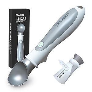 SEAINGO Heated Ice Cream Scoop - Rechargeable, ON/OFF Safety Lock Switch, Two Warming Modes, Ergonomic Handle, Electric Kitchen Tool Nonstick Scooper for Gelato, Frozen Yogurt, Sorbet & More