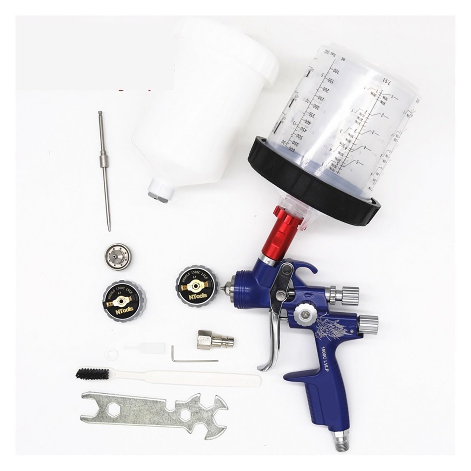 Kit de pistola pulverizadora de pintura Pistola pulverizadora de aire con boquilla de 1,3 y 1,7 mm, adaptador y depósito de 600 cc, con conexión rápida y depósito sin lavado, vaso mezclador de pintura