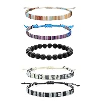 Vista 22 de 5 Pcs Surfer Beach Bracelet Men Women, Bracelets For Men, Handmade Boho Ankle Bracelet Summer Hippie Jewelry Beachy Braided Bracelets