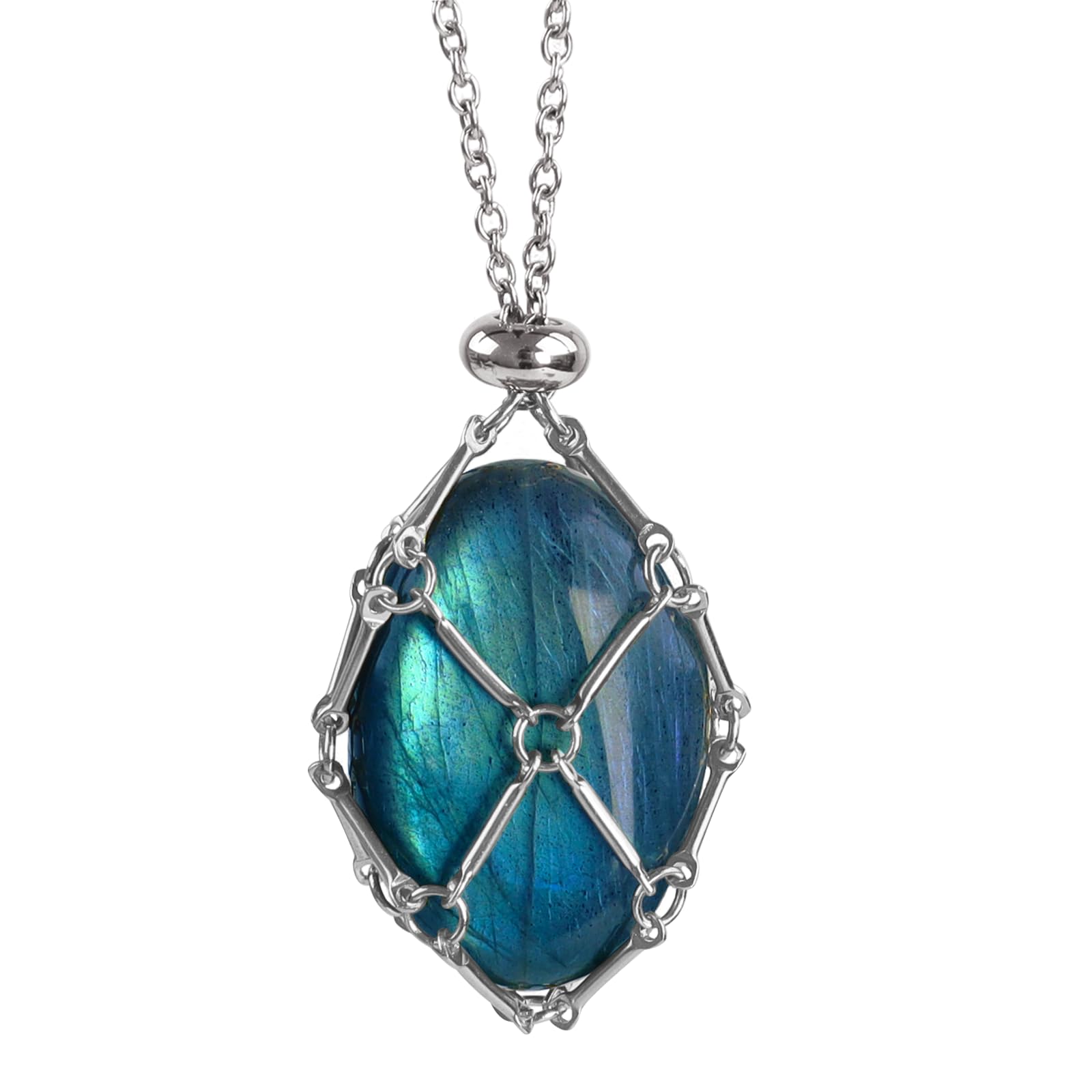 AnjiuccHandmade Crystal Holder Necklace - Stainless Steel Cage for Stone, Crystal Pendant Necklace,Quartz Gemstone Jewelry for Women Men.